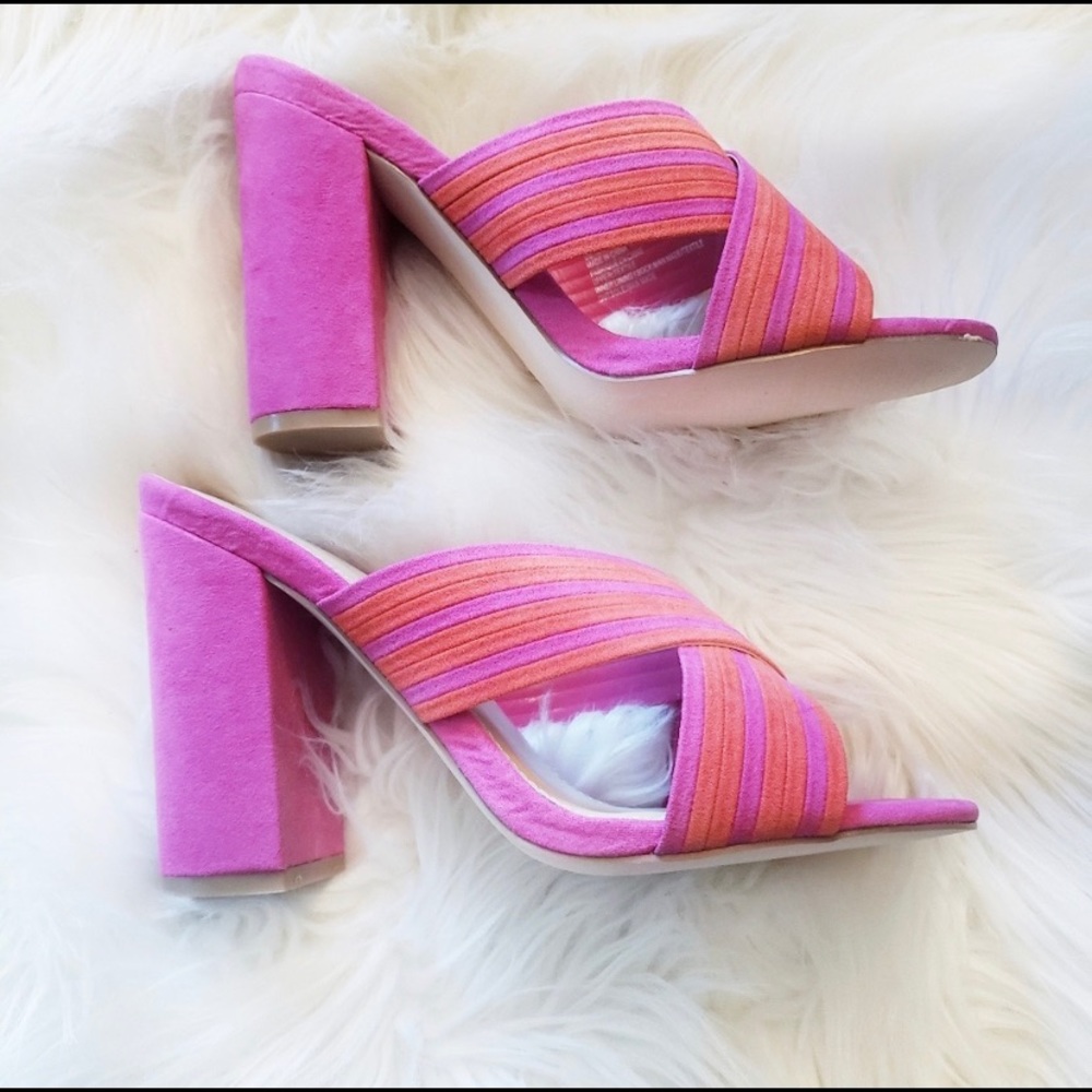 Shoedazzle McKenna Pink Orange Heeled Mules NIB